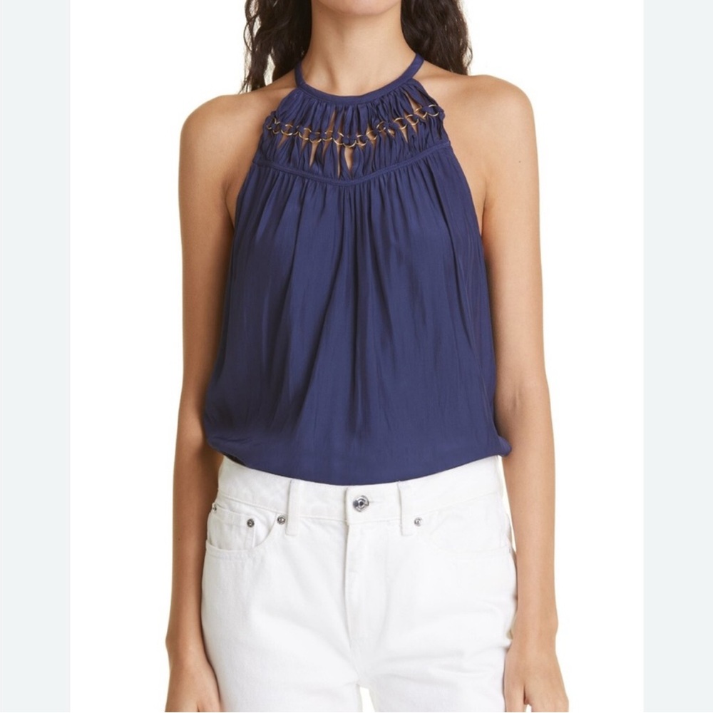 Ramy Brook Blue Embellished Pleated Camisole‎ top